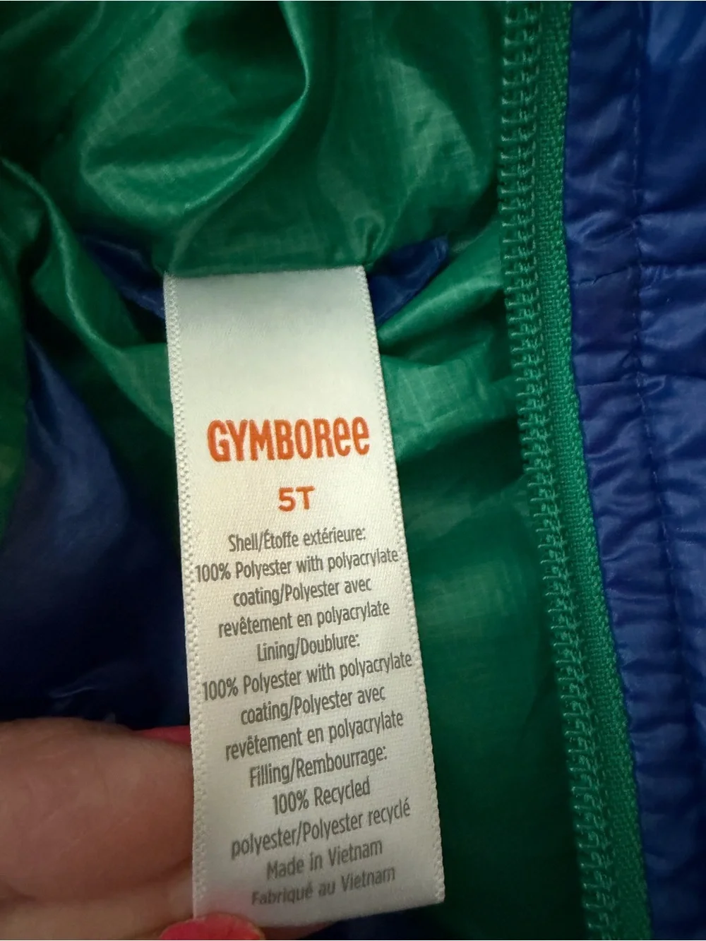 Gymboree Blue Jacket with Green Lining and Trim